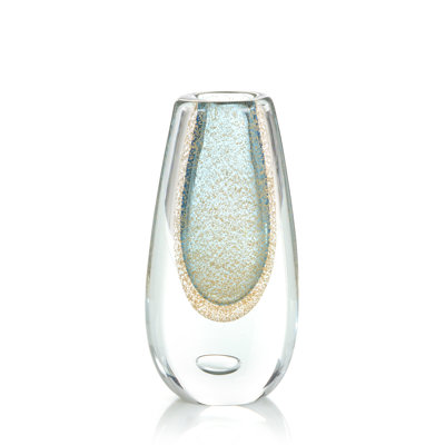 Gold Flecked Blue Handblown Glass Vase I