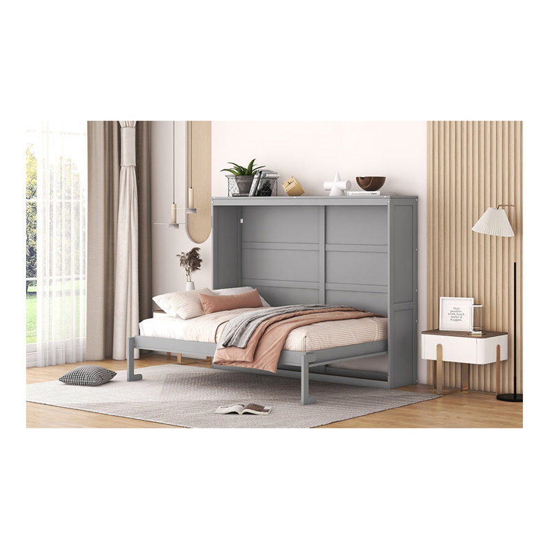 Lit escamotable double pleine grandeur, gris