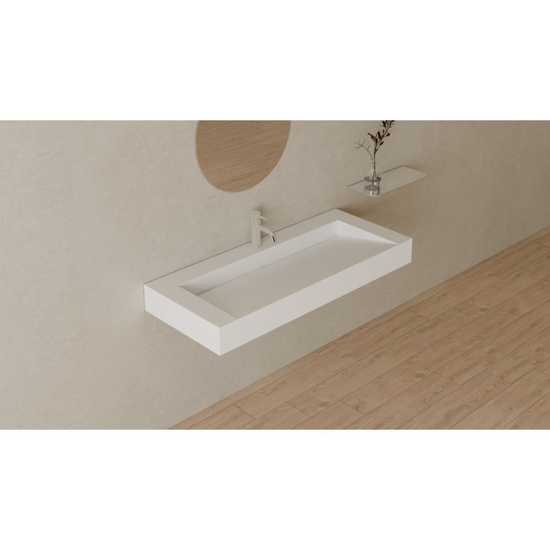 Badeloft 47.2" x 19.7" Rectangular Stone Resin Wall Mounted Bathroom Sink WT-04-C-M in Matte White, Matte White