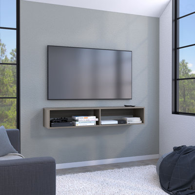 Warrior 59" Floating Tv Stand With Two Open Shelves, Media Compartments And Cable Management, TV Stand