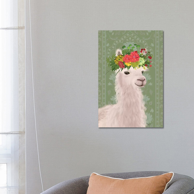 Llama Bohemian 4 by Fab Funky - Wrapped Canvas Gallery-Wrapped Canvas Giclée, 66.04 cm H x 45.72 cm W x 1.91 cm D
