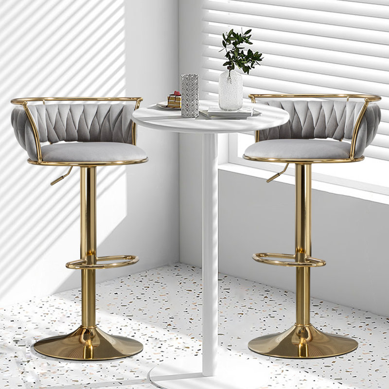 Ginko Modern Swivel Bar Stool with Backrest, Adjustable Height Kitchen Island Stool with Upholstered Seat and Footrest,, Gray