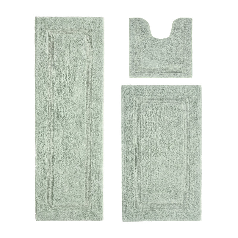 Ensemble de tapis pour salle de bain 3 pièces Annerose 100% coton 2370 g / m², tapis de salle de bain ultra doux, super absorbants, tissés réversibles, lavables à la machine, tapis certifiés OEKO-TEX® pour salle de bain, douche et baignoire, sauge foncé