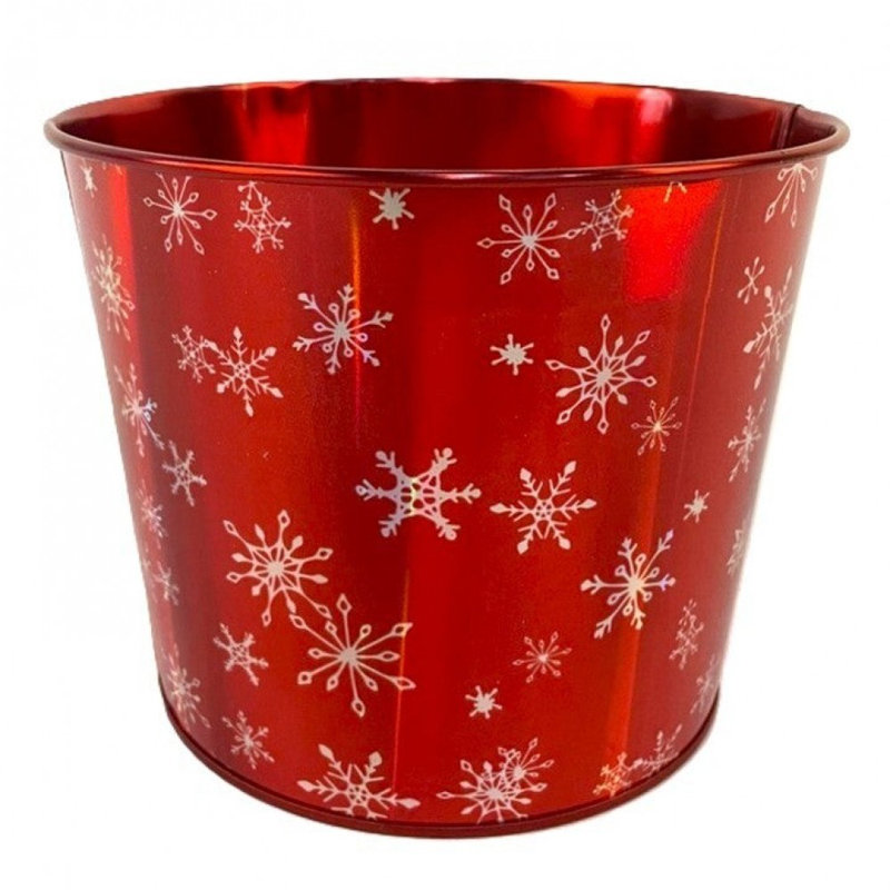 Snowflakes On A Shiny Printed Bucket, 4.5" H x 4.5" W x 4.1" D