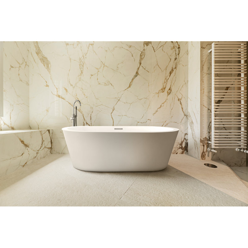 Lure 67 in. Freestanding Acrylic Flatbottom Soaking Bathtub in White