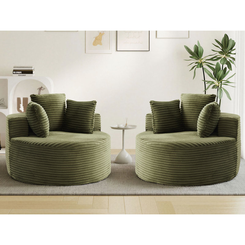 2 pièces - Fauteuil d'appoint rond de 43 po, fauteuil rembourré en velours côtelé à dossier profond sans siège, Vert