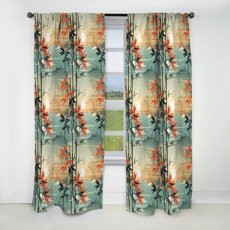 Rideau occultant floral vert et orange Mirage, L 52 po x L 84 po
