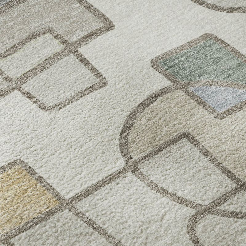 Tapis géométrique de qualité supérieure lavable à la machine Prisco, Ivoire ivoire, Tapis de couloir 2 pi 3 po x 7 pi 6 po