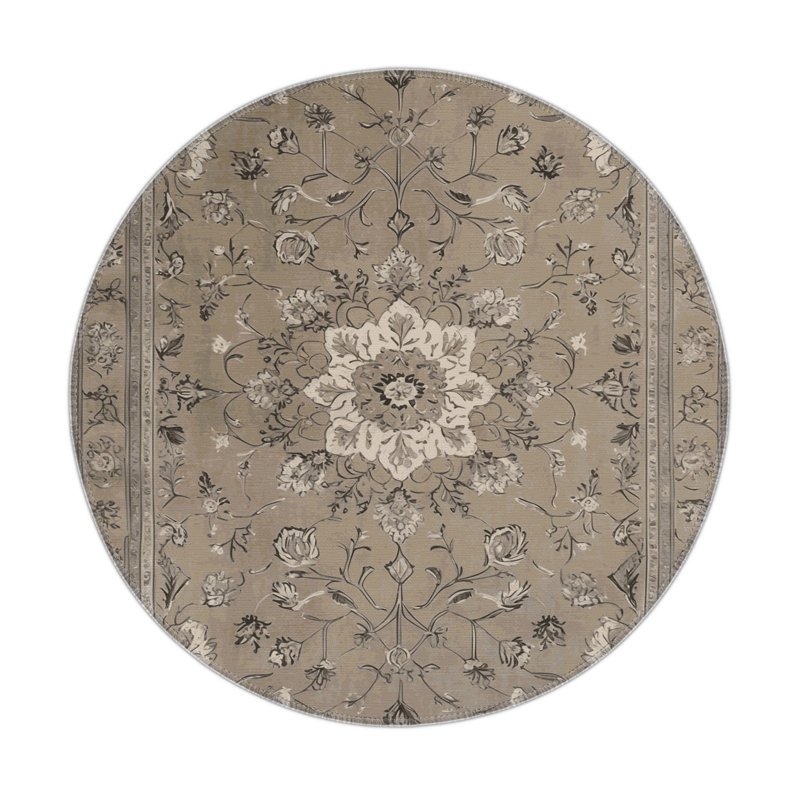 Tabriz Gray Indoor and Outdoor Area Rug, Round 5'