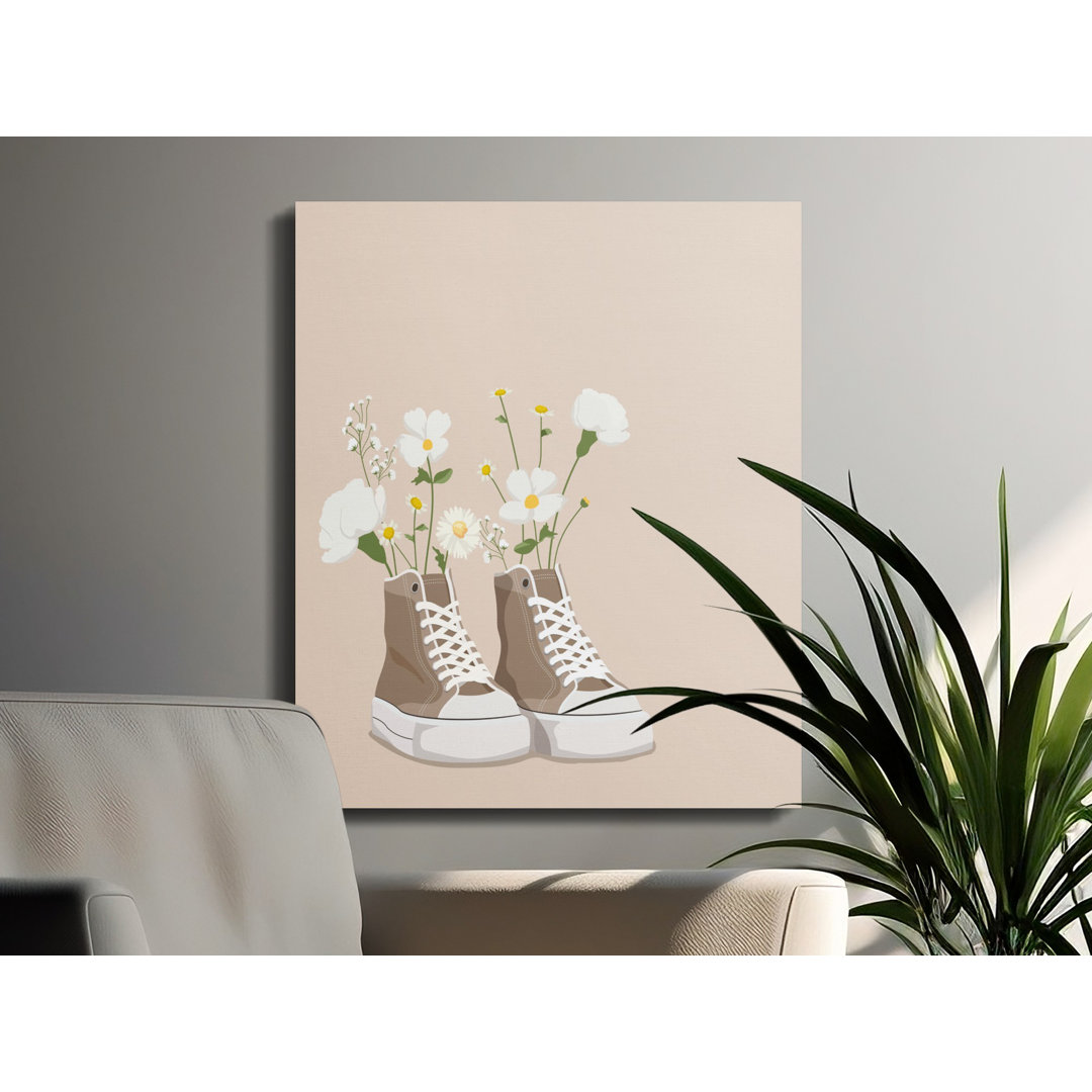 Sneakers with Flowers Canvas Wall Art, Gallery Wrapped Matte Print, Ready to Hang, Floral Shoes, Modern Home Decor, Archival Quality