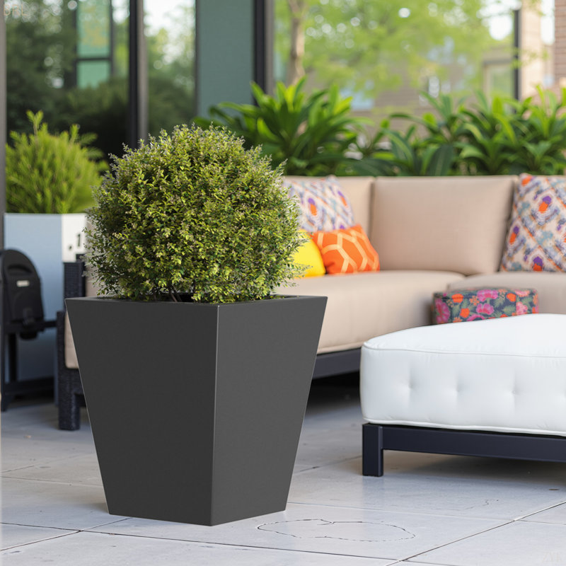 Tall Metal Tapered Planter – Large Outdoor & Indoor Garden Plant Pot With Drainage Hole And Rubber Plug, Stylish Burnished For Home And Patio