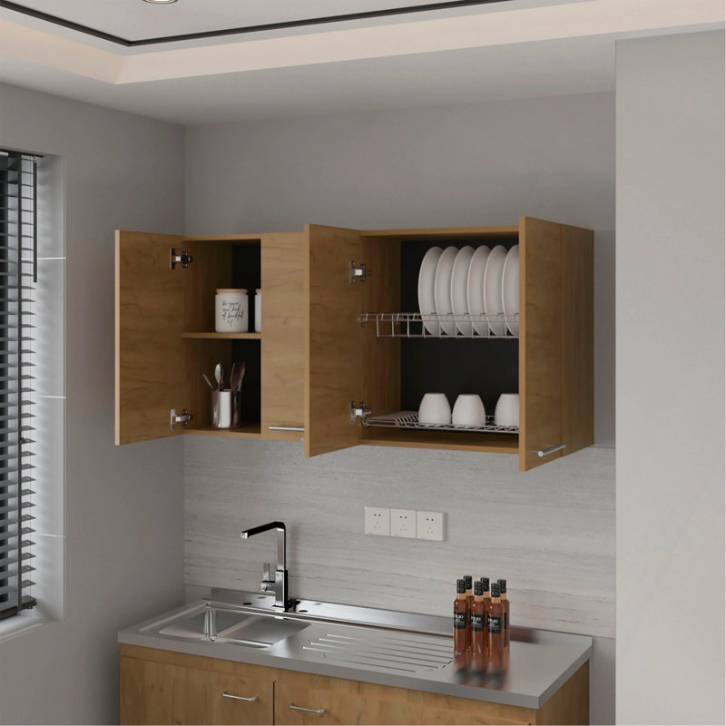Natural Oak Wall Cabinet Kitchen In Melamine With 4-Door