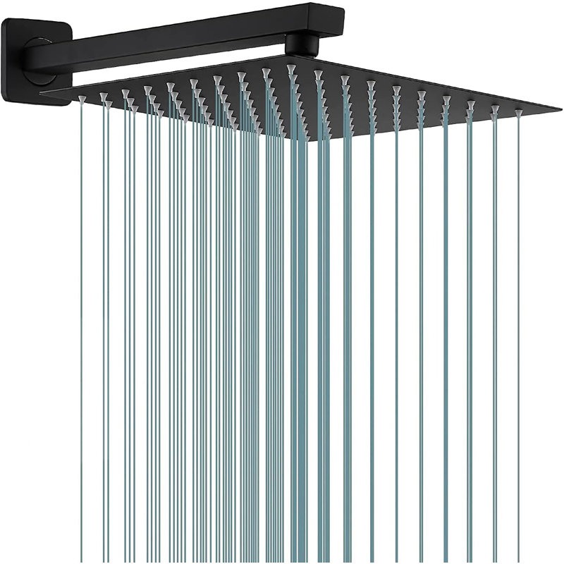 SH-12-Nickel-4  High Pressure Square Shower Head 12 Inches  With 15 Inch Shower Arm, Matte Black