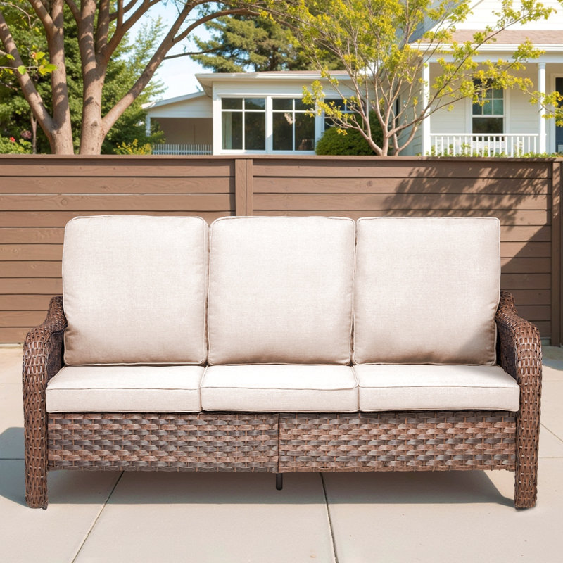70.9" Pe Wicker Rattan Outdoor Furniture Set, 3 Seat Sofa With Deep Seat Cushions, Beige