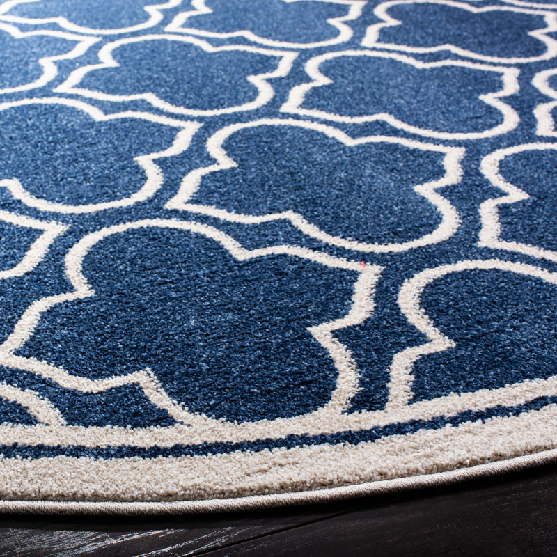 Ammundsen Geometric Navy/Ivory Area Rug, Round 7'