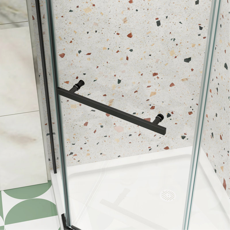 34.75 In. X 72 In. Frameless Neo-Angle Pivot Shower Enclosure, Matte Black
