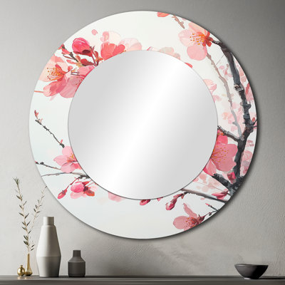 «Pink Cherry Blossoms Summer Embrace I», art mural miroir traditionnel, imprimé sur métal