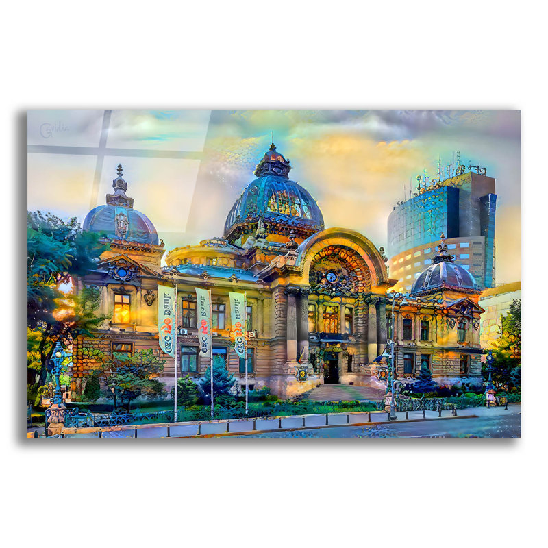 "Bucarest, Bucuresti Cec Palace" par Pierre Gavidia, H 12 po x l 16 po x P 0,13 po