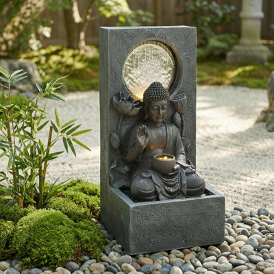 Fontaine Bouddha pour l'extérieur avec cascade et lumières DEL
