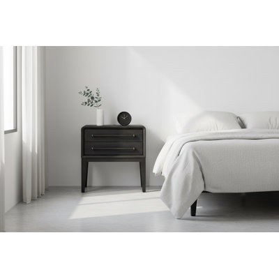 Table de chevet moderne en bois de poivre noir avec 2 tiroirs de rangement - placages d'orme durable | idée cadeau