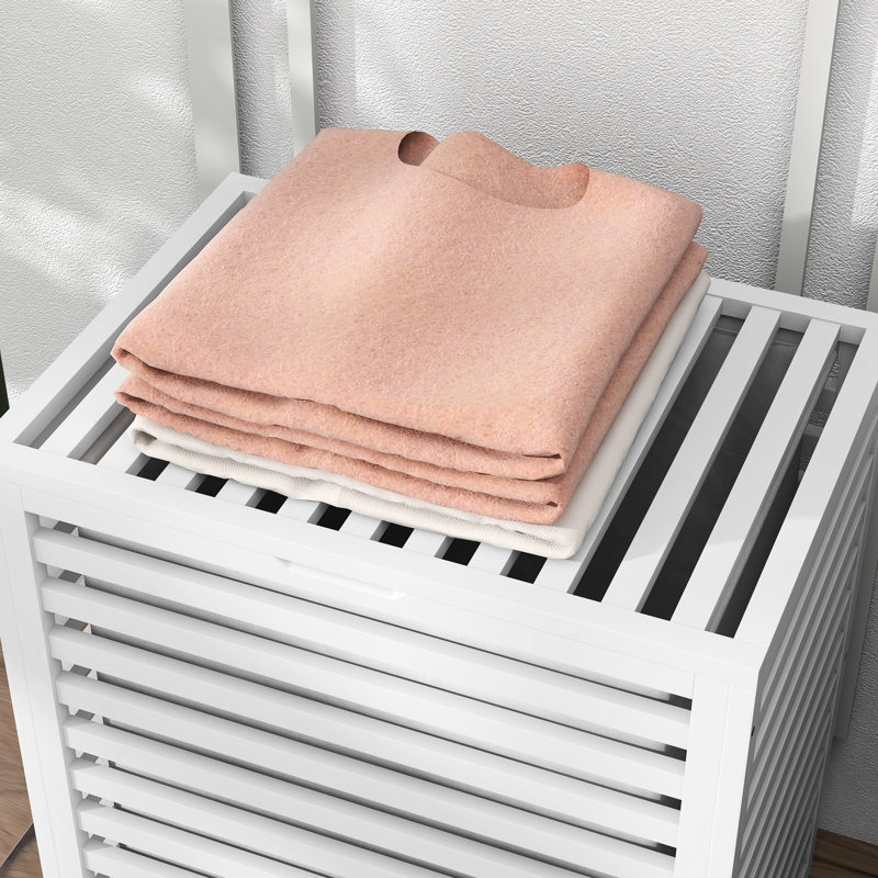 Panier à linge blanc avec couvercle et doublure amovible, 19,75 x 14,25 x 23,5 pouces, espace pour bac à ordures blanc, bien rangé