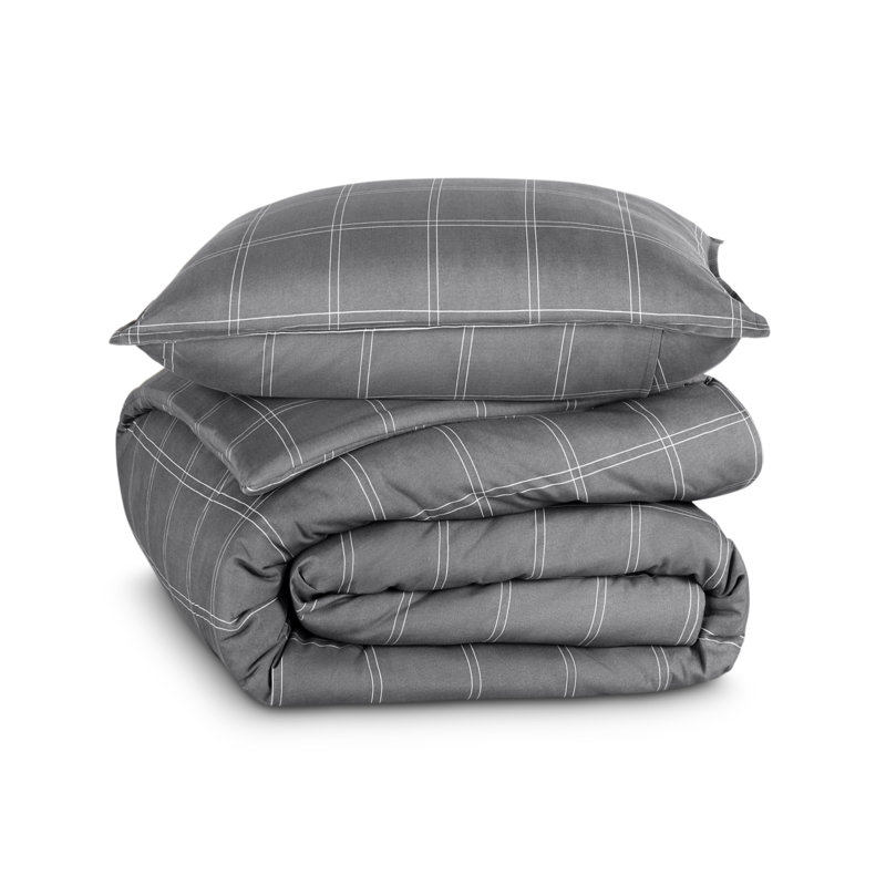 Ensemble d'édredon simple / simple TG, Gris / tissu écossais blanc