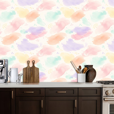 Peel and Stick Wallpaper Rainbow Pastels Watercolor Rainbow watercolor brush stroke stripes Contact Paper Removable Self Adhesive Wall Mural Wall Decor for Bedroom Kitchen Cabinets 17.7in x 118in