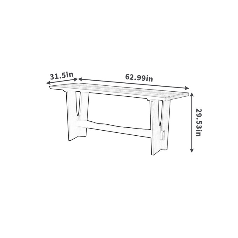 Longue table frêne noir carbonisé, H 29,53 po x L 62,99 po x l 31,5 po