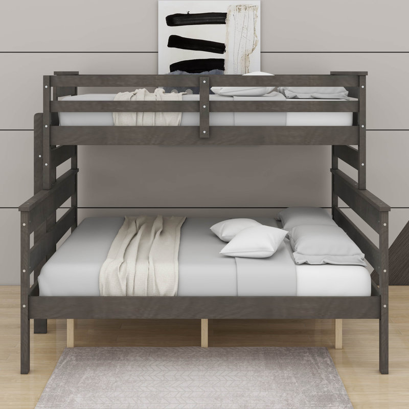 Lit simple superposé au-dessus d'un grand lit simple avec échelle, gris
