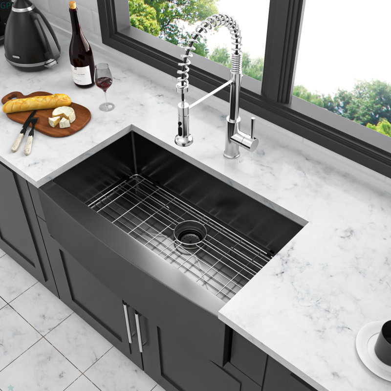 33 Gunmetal Black Farmhouse Sink - 33 Inch Kitchen Sink Stainless Steel 16 Gauge Apron Front Kitchen Sink