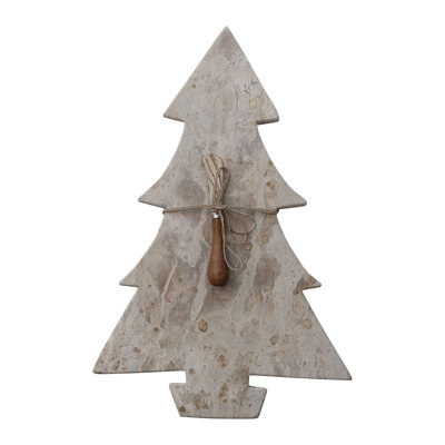 Marble Tree Shaped Cheese and Cutting Board with Stainless Steel and Mango Wood Canape Knife