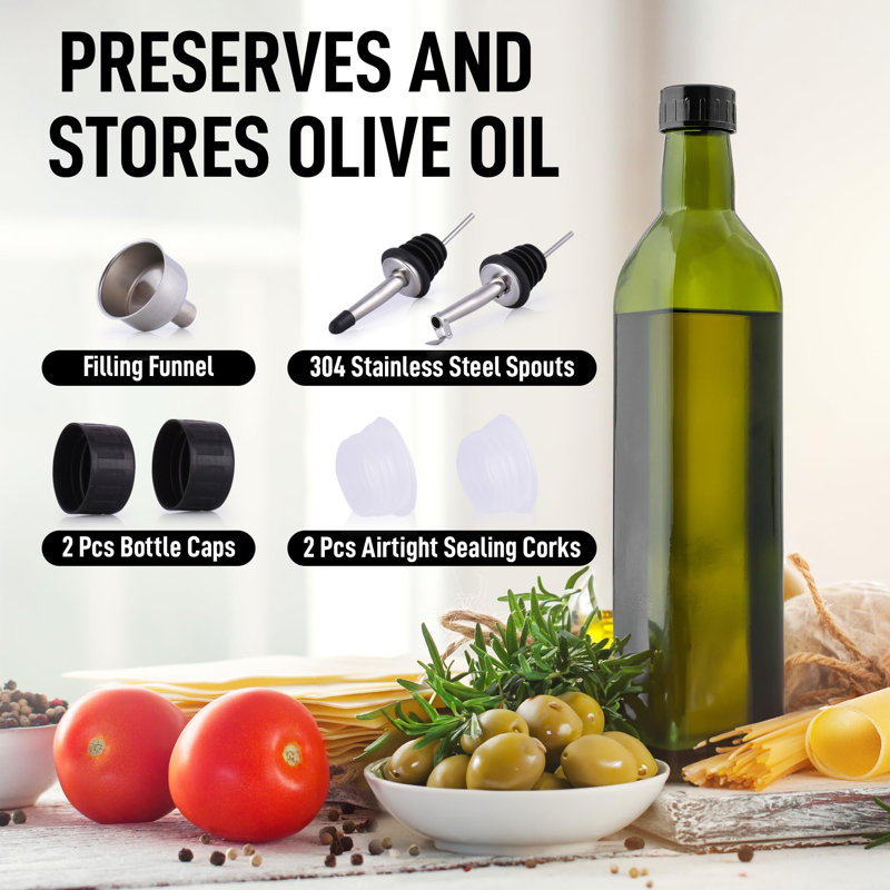 Green Glass Olive Oil Dispenser with Pour Spout, 17 oz