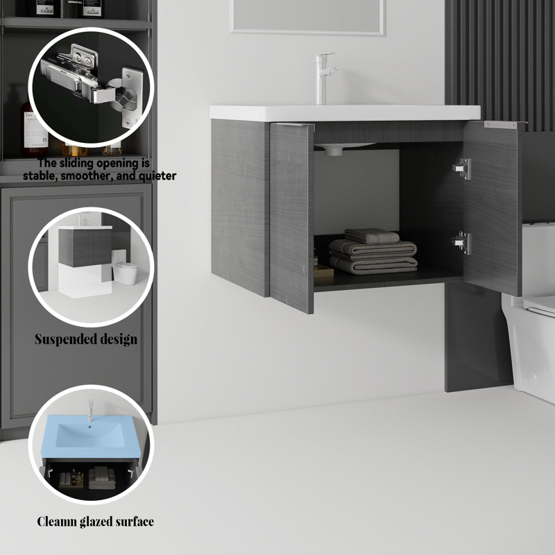 Meuble-lavabo flottant 24 po avec lavabo en céramique