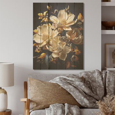 Majestic Magnolias I - Magnolias, art mural sur bois de pin naturel