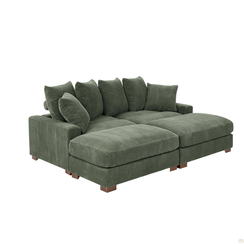 Upholstered Corduroy Sofa With Solid Wood Legs, Antique Green Corduroy