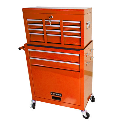 Orange High Capacity Rolling Tool Chest, 8-Drawer Tool Storage Cabinet With Lockable Removable Tool Box, Ball-Bearing Drawers & 4 Wheels (2 Lockable)