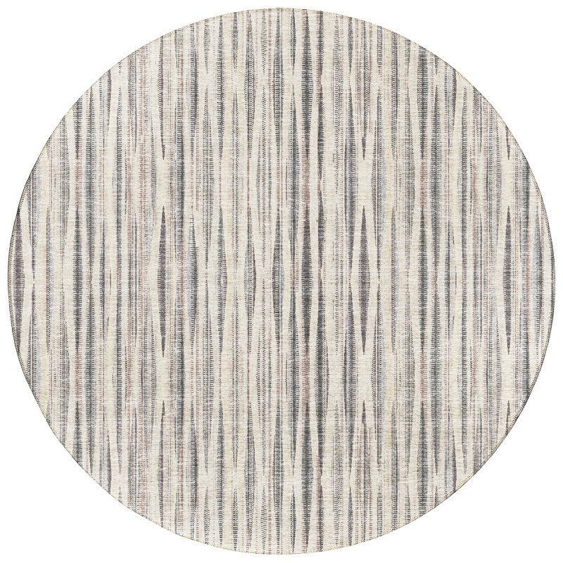 Tapis intérieur / extérieur en polyester à tissage plat abstrait ivoire, Rond 8 pi