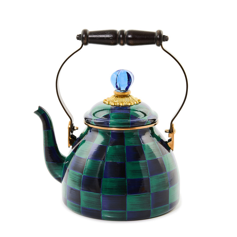 Confetti Check 2 Quart Tea Kettle, Black/Green