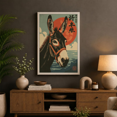 Donkey with Rising Sun Japandi - Wrapped Canvas