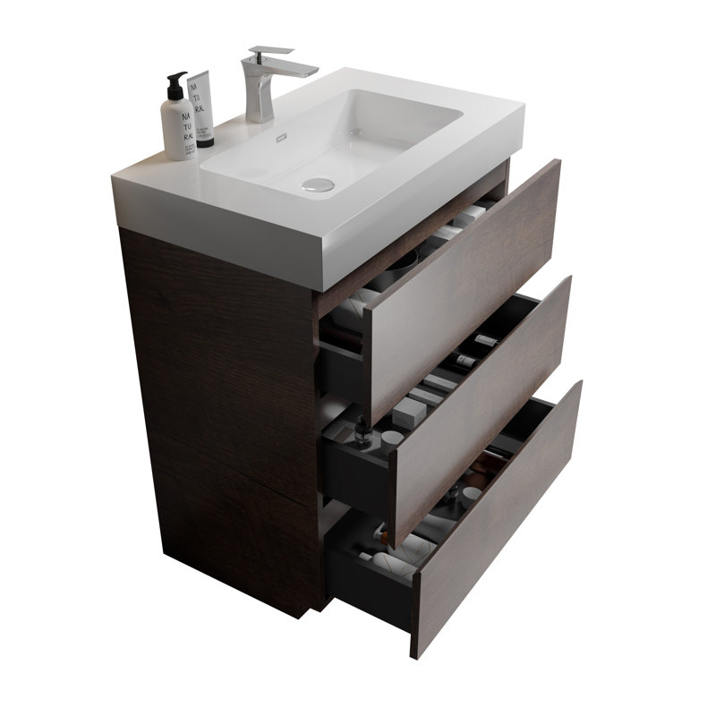 Grand meuble-lavabo moderne pour salle de bain, Noyer, Blanc