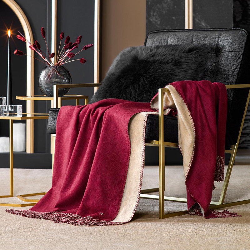 Marinetti Throw Blanket, 83" L x 79" W, Beaujolais/Golden Ecru