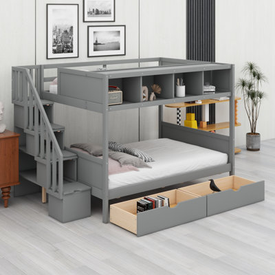 Bunk Bed With Shelfs, Storage Staircase And 2 Drawers