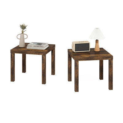 Azizi Homey 2 Piece Square Amber Pine Side Table Set