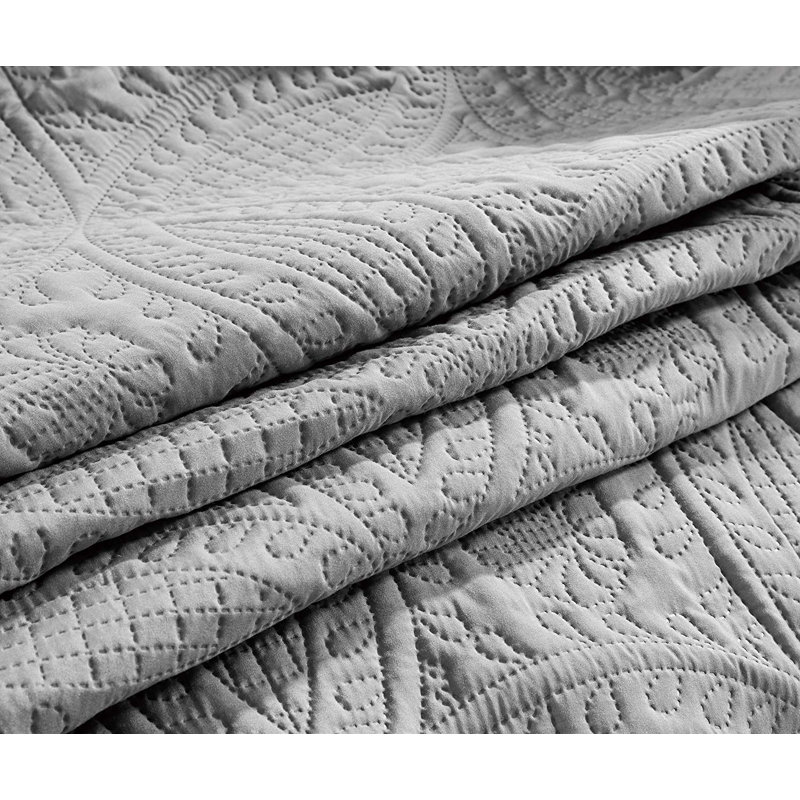 Ensemble de couvre-lit 3 pièces à motif floral réversible, gris, Couvre-lit de très grande taille et 2 taies déco