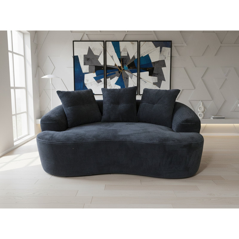 Causeuse incurvée 65,35 po avec coussins à ressorts ensachés pour siège moelleux, petit espace avec 3 coussins décoratifs, aucun assemblage requis