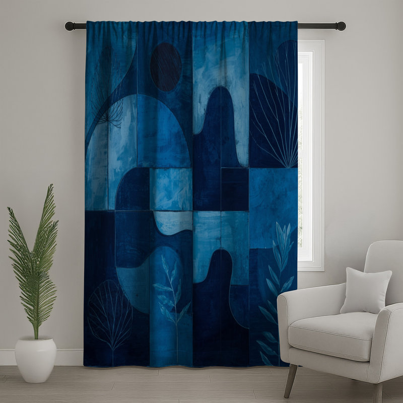 Rideaux à motifs géométriques bleus abstraits, voilages et voilages abstraits - 1 panneau, 50 po x 92 po - 1 panneau