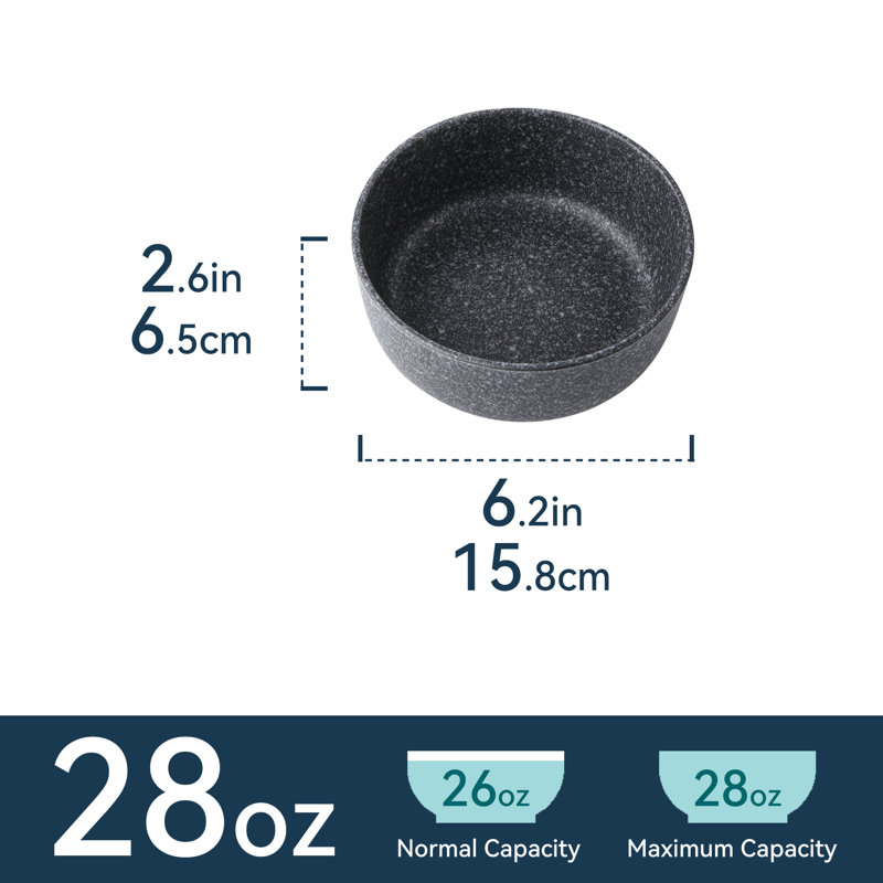 Milvio 28oz. Gourmet Stoneware Cereal Bowl Set, Reactive Glaze, Slate Black, Black