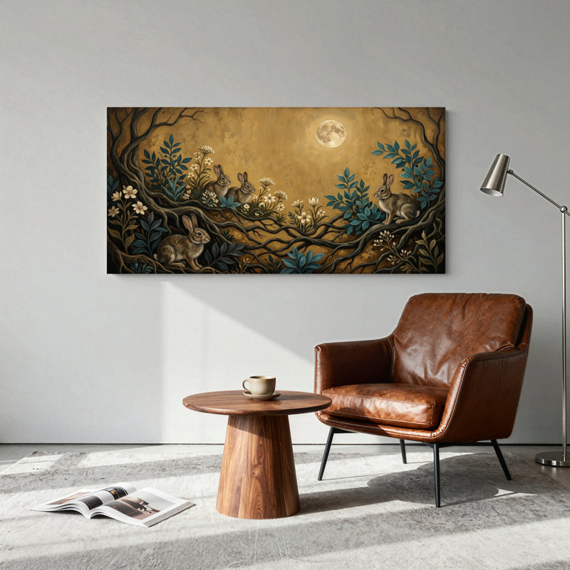Ensemble de 1 tableau sur toile « Forêt au clair de lune », L 40 po x H 20 po, Wrapped Canvas
