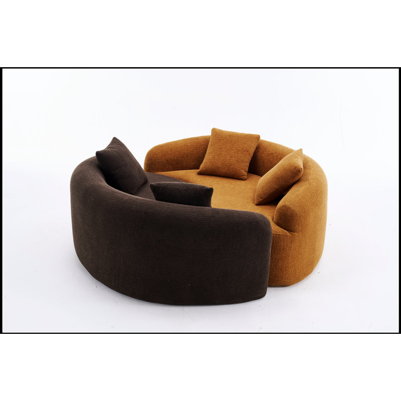 Causeuse éponge à compression complète, canapé à double profondeur courbé en S, chenille brune modulaire pour les petits espaces et la méditation, 66,9 L, 400 lb