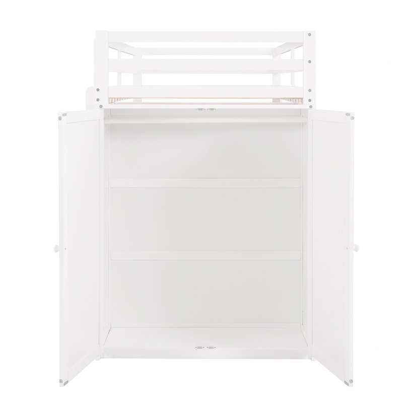 Twin Size Loft Bed With Drawers,Desk,And Wardrobe-White, Twin, White